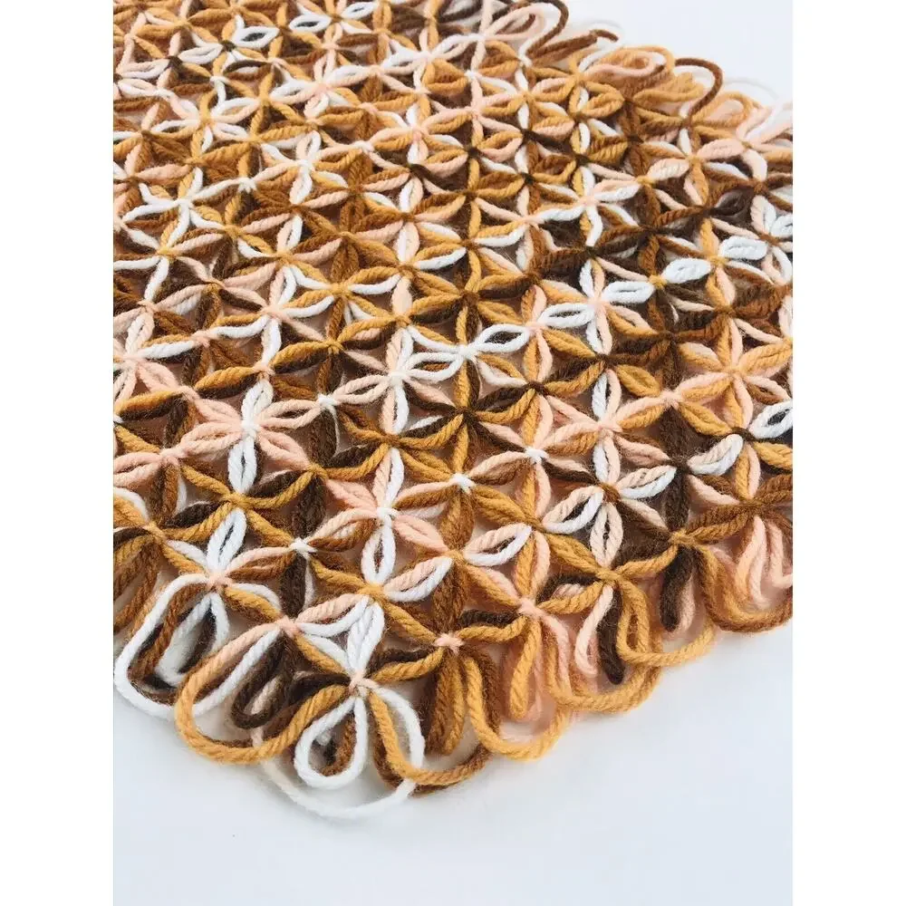 Vintage Handmade Loom Crochet Placemats Yarn Trivet Rust & Peach Colored Set 5